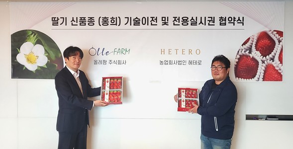 * 왼쪽부터 올레팜 주식회사 마이클 안 대표이사, 농업회사법인 헤테로 최이영 대표이사