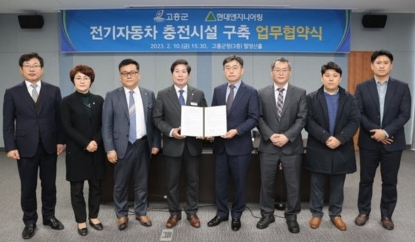 현대엔지니어링이 고흥군청과 전기차 시설 구축을 위한 업무협약을 맺었다.