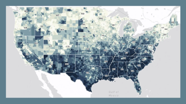  * 美 전역 커뮤니티의 환경 영향 평가 지도. 사진=그리스트