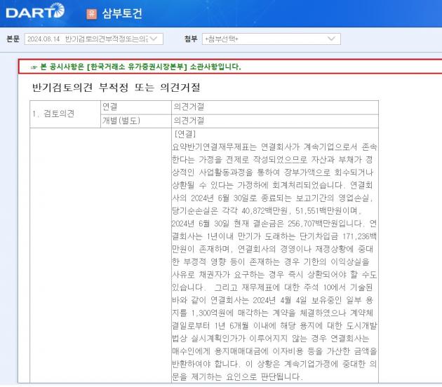 삼부토건 관련 한국거래소 공시 갈무리@News1