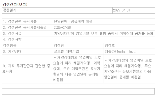 삼성전자가 파운드리 공급 계약 공시를 31일 수정하면서 상대방이 테슬라임을 확인했다. 