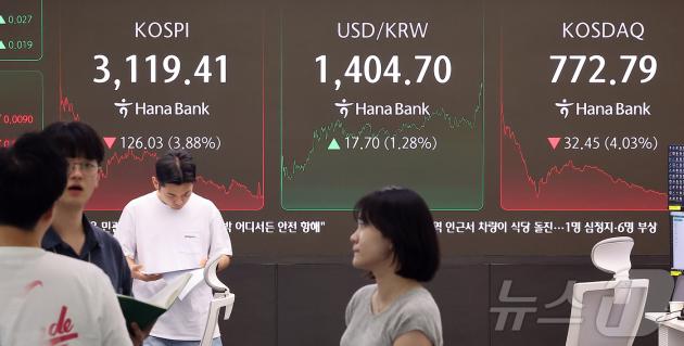 서울 중구 하나은행 딜링룸 전광판. /뉴스1 ⓒ News1 김진환 기자