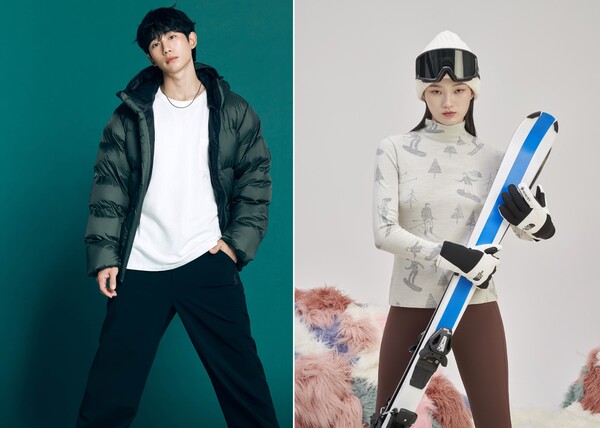 아웃도어 디오디 모델 정해인과 노스페이스 홍보대사 신현지 (사진제공=디오디, 노스페이스)