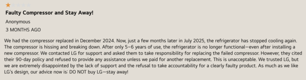 LRFS28XBS 모델 구매자 후기 / 출처 = LG전자 미국 공식 쇼핑몰